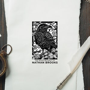 Raven Ex Libris Stamp for Personalized Book Ownership, Raven Stamp, This Book Belongs To, Handcrafted Stamp, Bookplate, Library Stamp