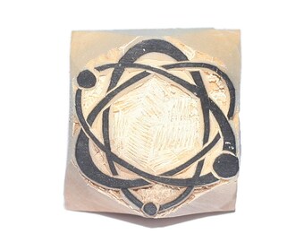 Atom stamp, wooden stamp, hand carved, printing block, clay stamp, pottery stamp, postcard stamp