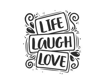 Life, Laugh, Love stamp, quote stamp, inspirational text, rubber stamp, hand carved, pottery stamp, postcard stamp