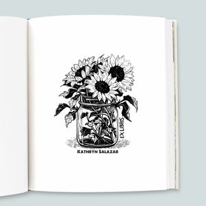 Sello ex libris, sello de girasoles, sello de biblioteca, sello de libro, sello de goma, tallado a mano, bloque de impresión, sello de postal