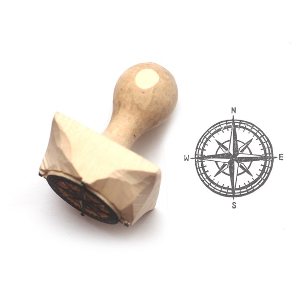 Compass stamp, wooden stamp, hand carved, pottery stamp, textile stamp, printing block, fabric stamps