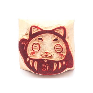 Timbre de Maneki Neko, timbre de chat de fortune, main découpée, bloc en bois de timbre en bois, impression de bloc, timbre d’argile, timbre de poterie, timbre de carte postale