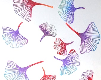 Jeu de tampons en caoutchouc Feuille de ginkgo : Tampons poterie sculptés à la main