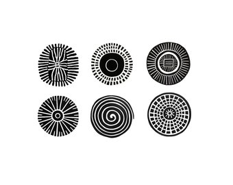 Hand Carved Wooden Circle Stamps: Geometric Clay Pattern, Set of 6