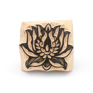 Lotus-Stempel, Lotus-Blumenstempel, Holzstempel, von Hand geschnitzt, Druckblock, Ton-Stempel, Keramik-Stempel, Postkartenstempel
