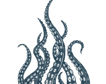 Hand Carved Tentacles Stamp: Octopus rubber stamp Block Print (50mm or 100mm)