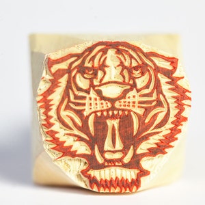 Sello, sello de madera, tallado a mano, cabeza de tigre, sello de arcilla, sello de cerámica, sello de postal
