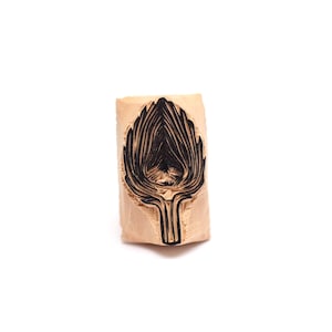 Artischockenstempel, handgeschnitzter Stempel, Linolschnitt, Druckblock, Holzblock, Tonstempel, Keramikstempel, Postkartenstempel
