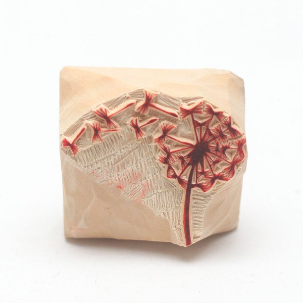 dandelion stamp, printing block, hand carved, clay stamp, pottery stamp, postcard stamp