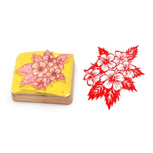 Sello de Hibiscus, sello de flor, sello de madera, tallado a mano, sello de arcilla, sello de cerámica, sello de postal