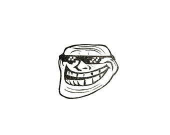 troll stamp, troll face stamp,  meme stamp, gangster troll stamp, printing block, hand carved, clay stamp, pottery stamp, postcard stamp