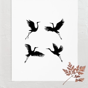 Juego de 4 sellos de grúas, sellos de aves, sellos de grúa, sellos de madera, sellos de patrón tallados a mano para postales, planificadores, calendarios e impresiones.
