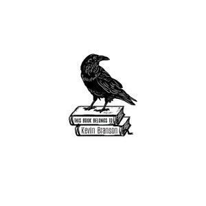 Ex-libris stamp, raven stamp, library stamp, book stamp, rubber stamp, hand carved, printing block, pottery stamp, postcard stamp