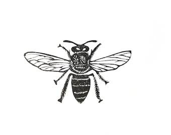 Sello de abeja tallado a mano: sello de goma, bloque de impresión, cerámica y arte textil.