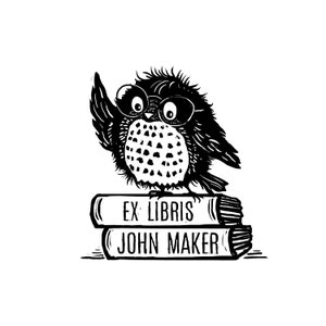 Ex-libris stamp, Owl stamp, library stamp, book stamp, rubber stamp, hand carved, printing block, clay stamp, pottery stamp, postcard stamp