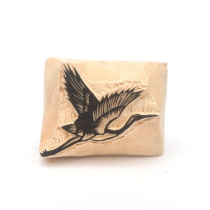 Crane stamp, wooden stamp, hand carved, clay stamp, pottery stamp, postcard stamp