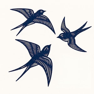 Juego de 3 sellos de aves, sellos de aves, sellos de golondrinas, sellos de patrones, tallados a mano para postales, planificadores, calendarios, impresiones