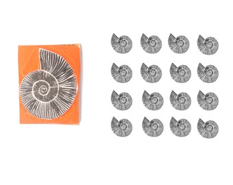 Ammonite Stamp: Hand Carved Fossil Printing Block (3cm x 2cm)
