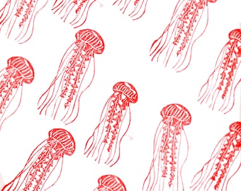 Jellyfish Stamp Set: Hand Carved Woodblock Print, 4cm