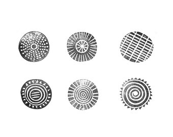 Geometric rubber stamp Stamp Set: Hand Carved Clay Stamps, Ethnic Pattern (Set of 6)