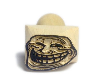 troll stamp, troll face stamp,  meme stamp, rubber stamp stamp, printing block, hand carved, clay stamp, pottery stamp, postcard stamp