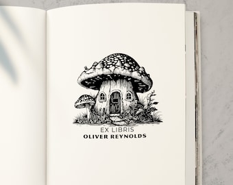 Sello Ex Libris de Mushroom House: Ex libris personalizado, accesorios de biblioteca