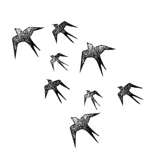 Ensemble de timbre de 3 hirondelles, timbre d’oiseau, timbre en bois, main de timbre de modèle découpée pour la carte postale, planificateur, planificateur, calendrier, impression