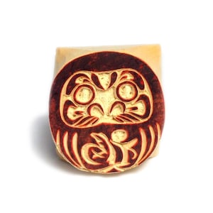 Daruma stamp, Fortune stamp, Hand Carved ,Wood Stamp wood block, block printing, clay stamp, pottery stamp, postcard stamp