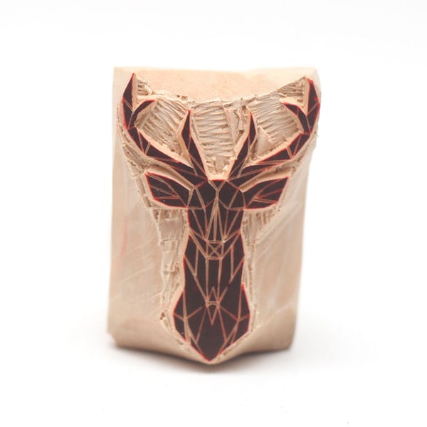 deer stamp, wooden stamp, hand carved, deer head, printing block, clay stamp, pottery stamp, postcard stamp