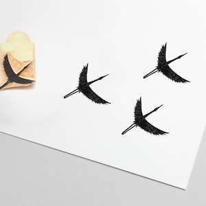 Hand Carved Crane Stamp: Bird Pattern for Planner, Cards