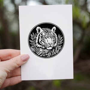 Tiger Stempel, Tigerkopf Stempel, Gummistempel, Holzstempel, handgeschnitzt, Tonstempel, Keramik Stempel, Postkarten Stempel