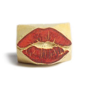 Lips Stamp, Stamp, Wooden Stamp, Hand Carved , Olw Stamp, printing block, wood block, clay stamp, pottery stamp, postcard stamp