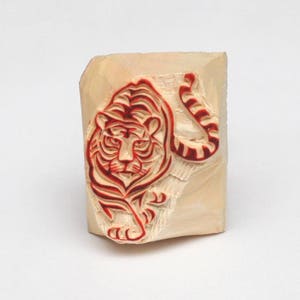 Tiger Stempel, Holzstempel, handgeschnitzt, Tonstempel, Keramikstempel, Postkartenstempel