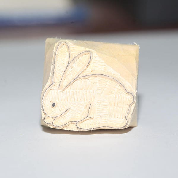 Hand Carved Bunny Stamp: rubber stamp Clay & Pottery Stamp (1.2"x1.2")
