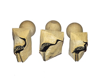 Crane Wooden Stamp Set: Hand Carved Bird Stamps (4cm)