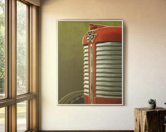 Vintage Red Tractor Grill Matte Canvas Framed | Farm Machinery Wall Art