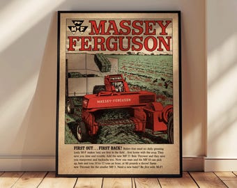 Massey Ferguson Tractor Poster Matte Canvas Framed | Vintage Farm Machinery Print
