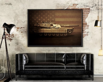 Patriotic Abrams M1 Tank | Framed Wall Art on Stretched Canvas