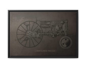 Vintage Farmall F-12 Mechanical Drawing | Framed Wall Art on Canvas