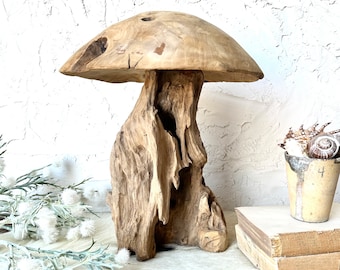 Hand Carved Teak Root Garden Mushroom Sculpture {Number 4} 15”