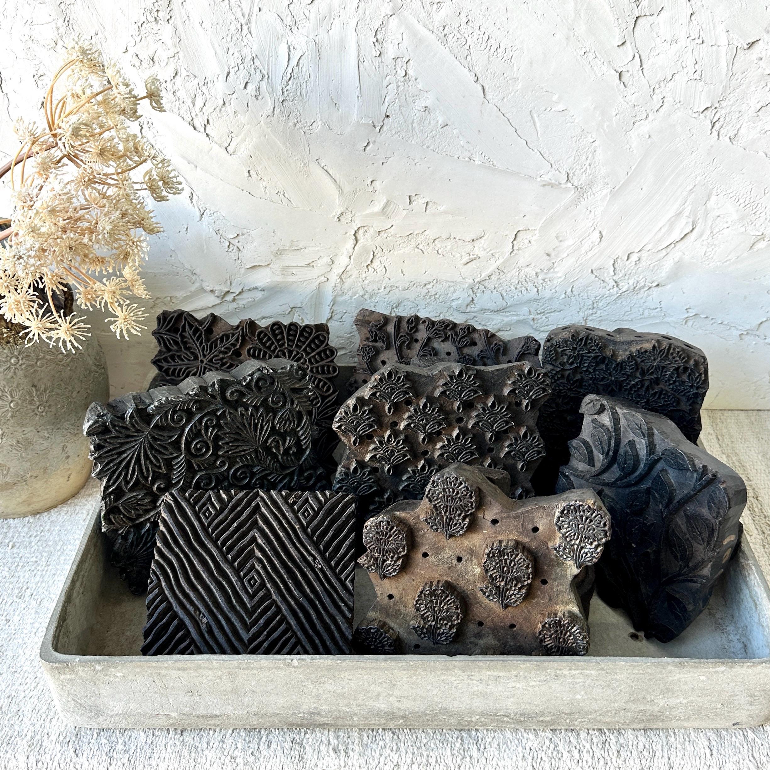 Large Antique Vintage Carved Wood Textile Stamp