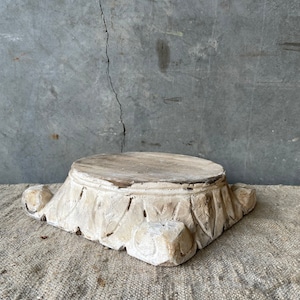 Hand Carved White Chippy Paint Wood Pedestal Riser 10” FREE SHIPPING