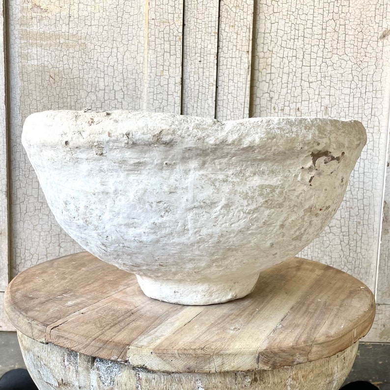 Vintage Large White Paper Mache Bowl PML1 Etsy