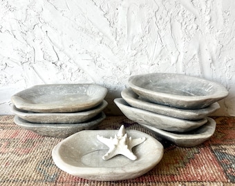 Neutral Limestone Carved Oval Bowl 9”