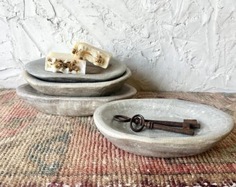 Neutral Limestone Carved Oval Bowl 8”