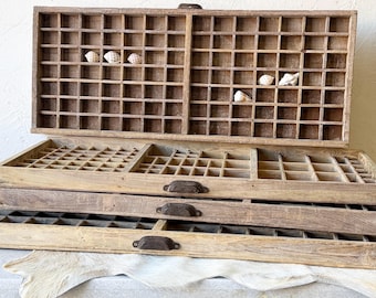 Large Vintage Printer’s Drawer Sun-Bleached Typeset Tray | Shell Display | Wall Art