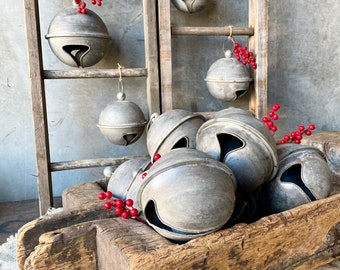 Extra Large Farmhouse Galvanized Jingle Bell Christmas Decoration 8”