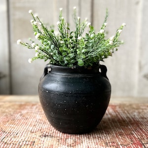 Vintage Black Gray Clay Pottery Pot Vase Small