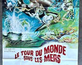 Vintage French Movie Poster Around the World Under the Sea One Sheet