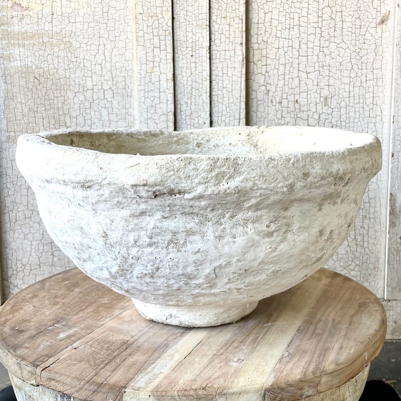 Vintage Large White Paper Mache Bowl PML1 Etsy